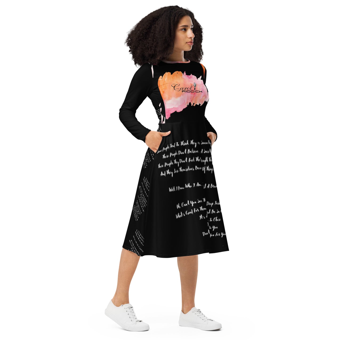 Carol Riddick long sleeve "Lyrics" midi dress (Noire)