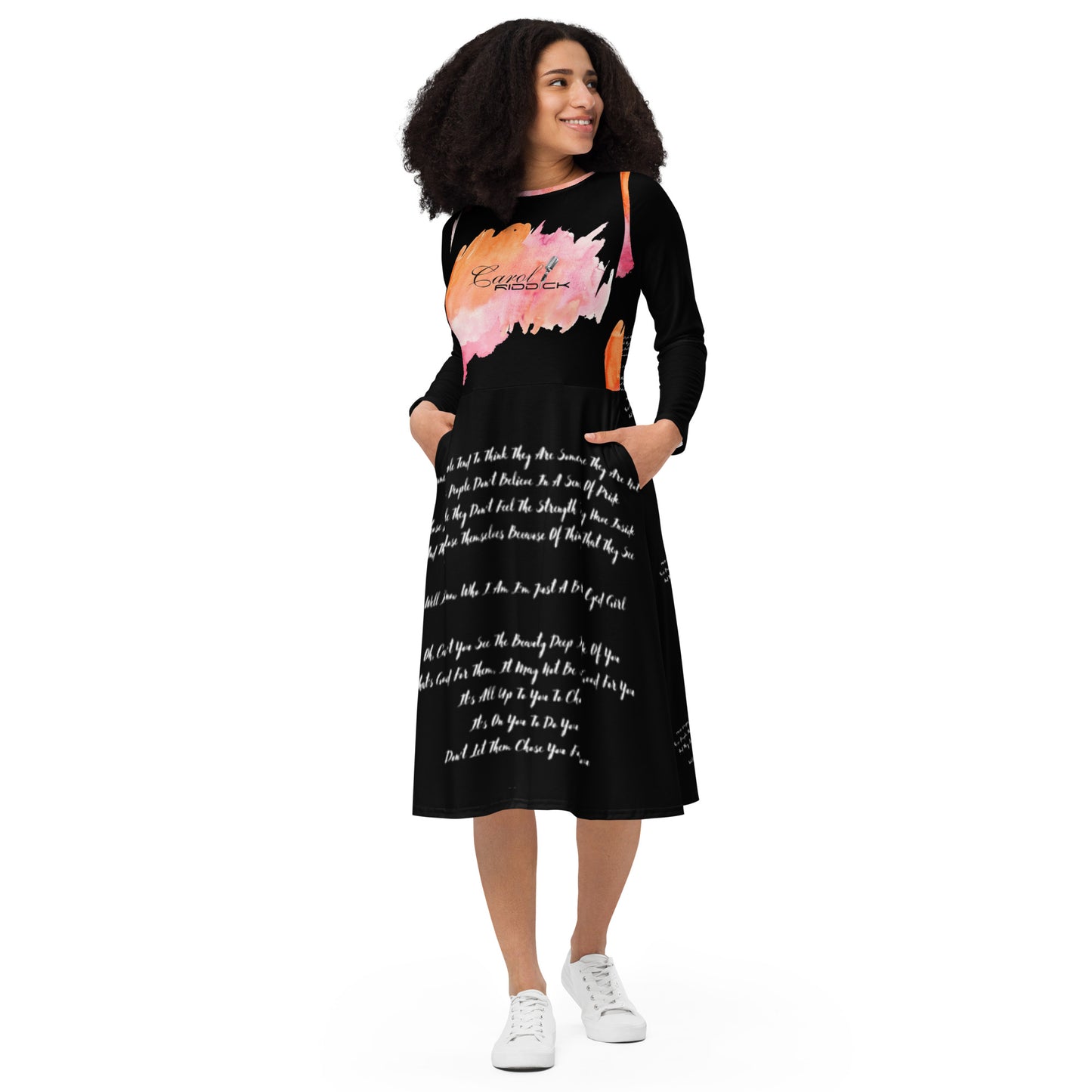 Carol Riddick long sleeve "Lyrics" midi dress (Noire)