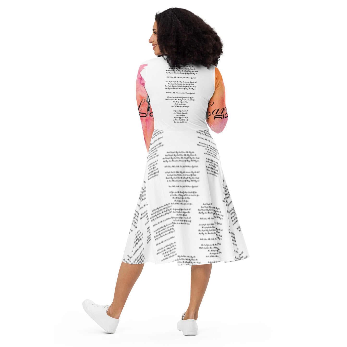 Carol Riddick long sleeve "Lyrics" midi dress (Blanc)