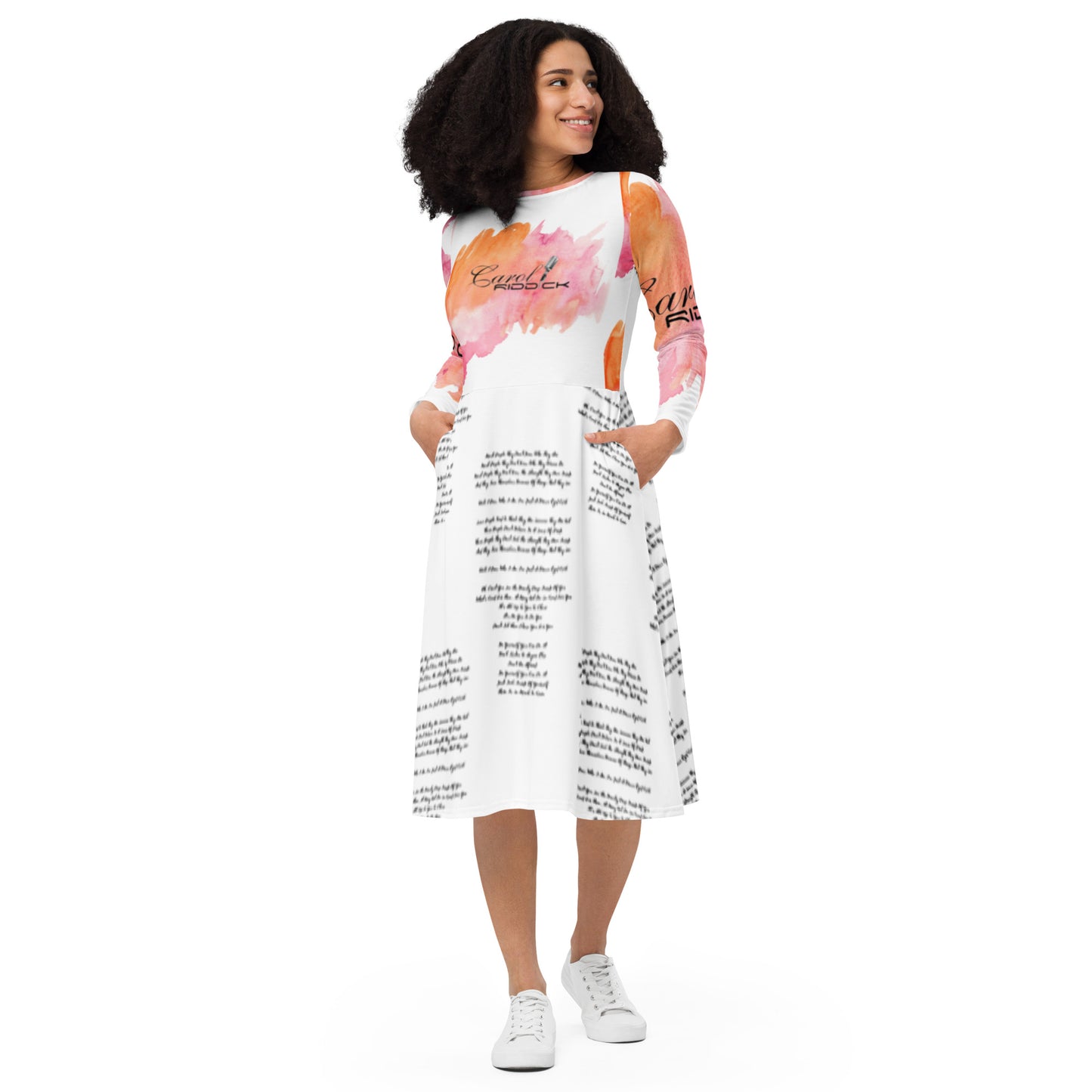 Carol Riddick long sleeve "Lyrics" midi dress (Blanc)