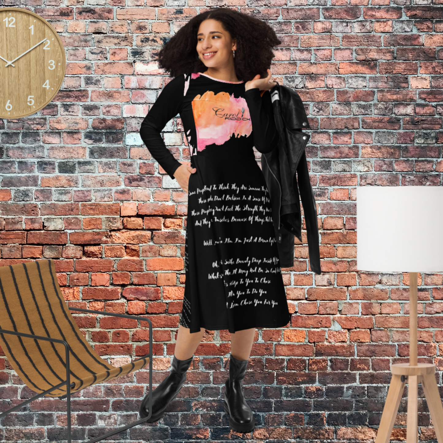 Carol Riddick long sleeve "Lyrics" midi dress (Noire)