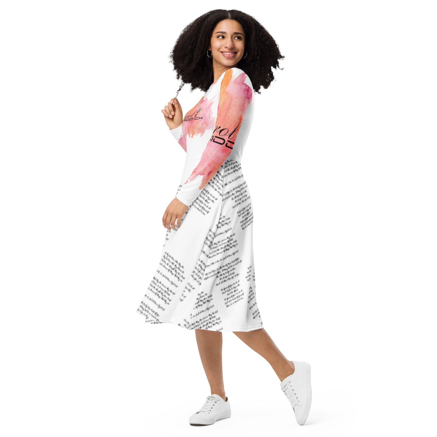 Carol Riddick long sleeve "Lyrics" midi dress (Blanc)
