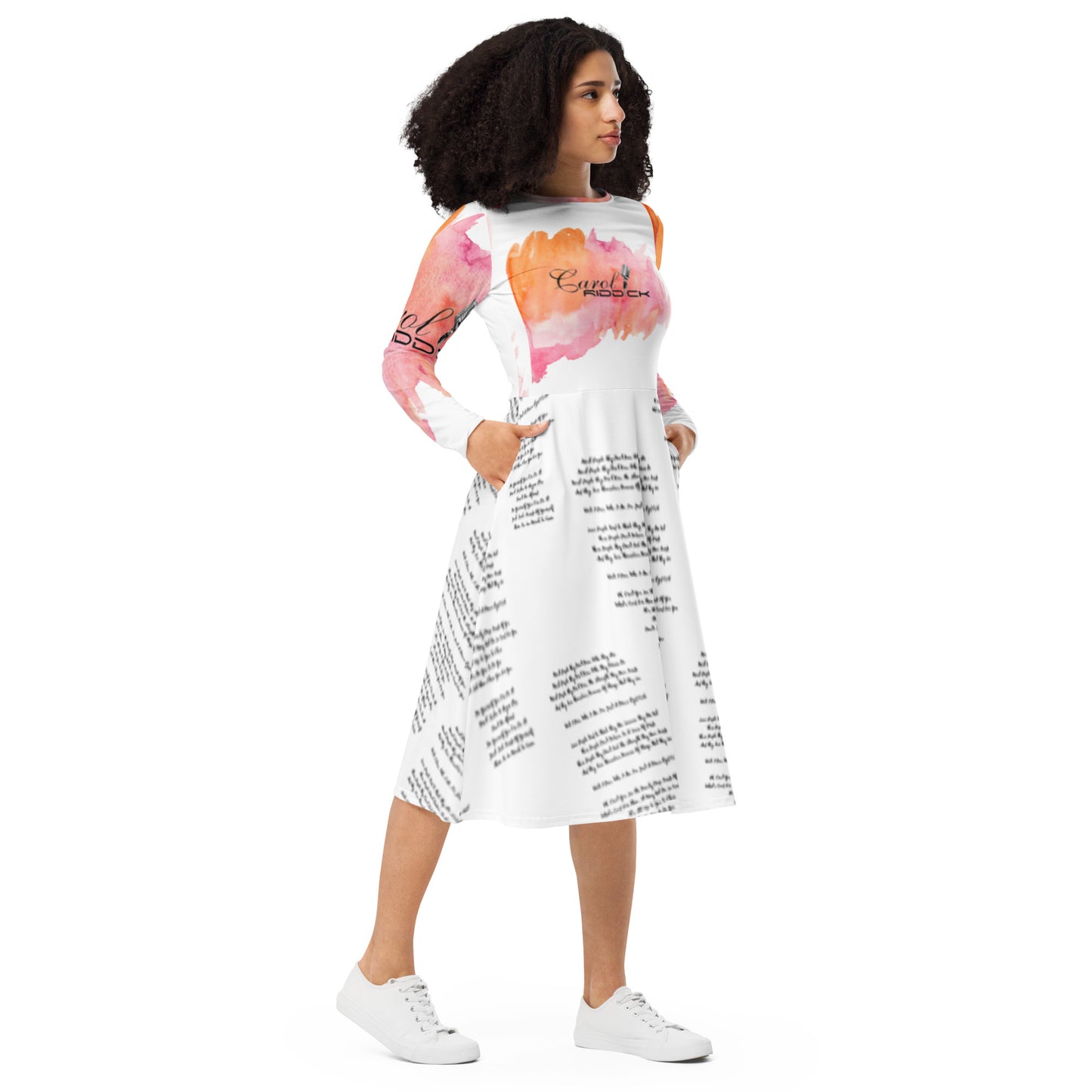 Carol Riddick long sleeve "Lyrics" midi dress (Blanc)