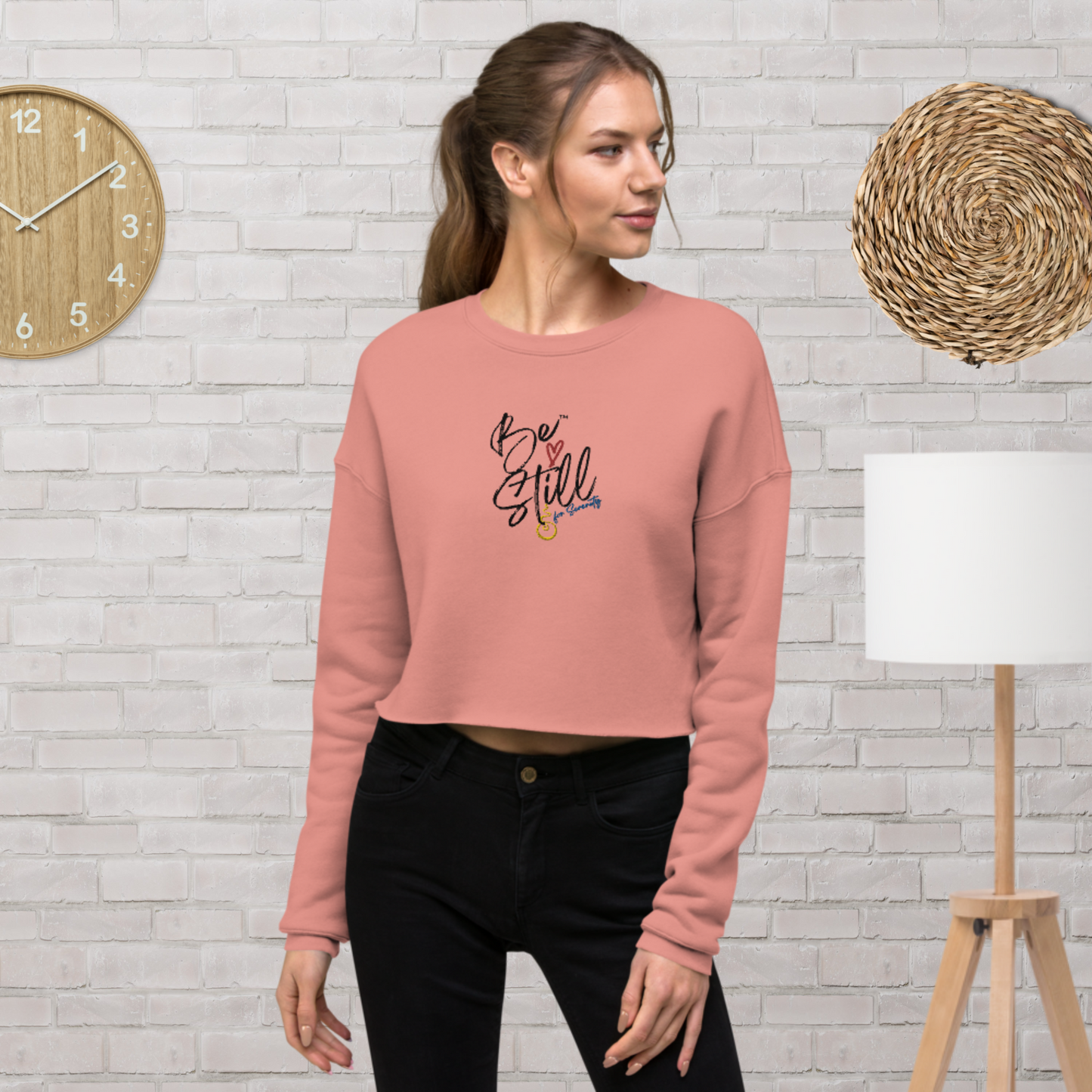 "Be Still for Serenity" Crop Sweatshirt (Front Accent)
